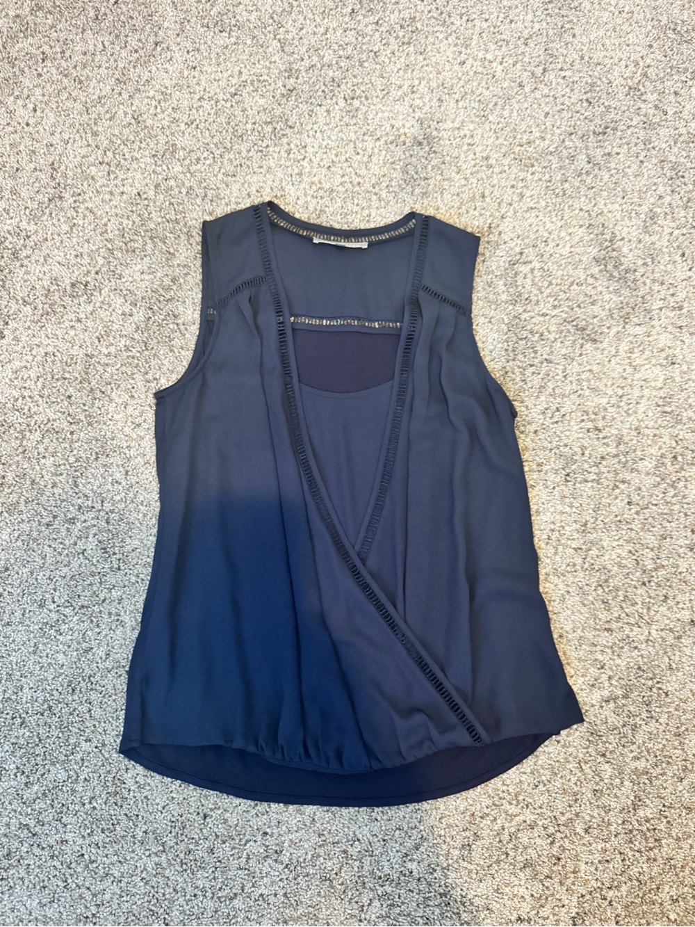 Daniel Rainn Navy Sleeveless Faux-Wrap  Shell Top